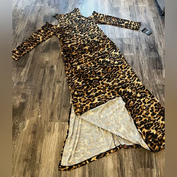 Boston Proper Maxi Dress Cold Shoulder Ruched Zipper Back Animal Print Size XL - Picture 6 of 9